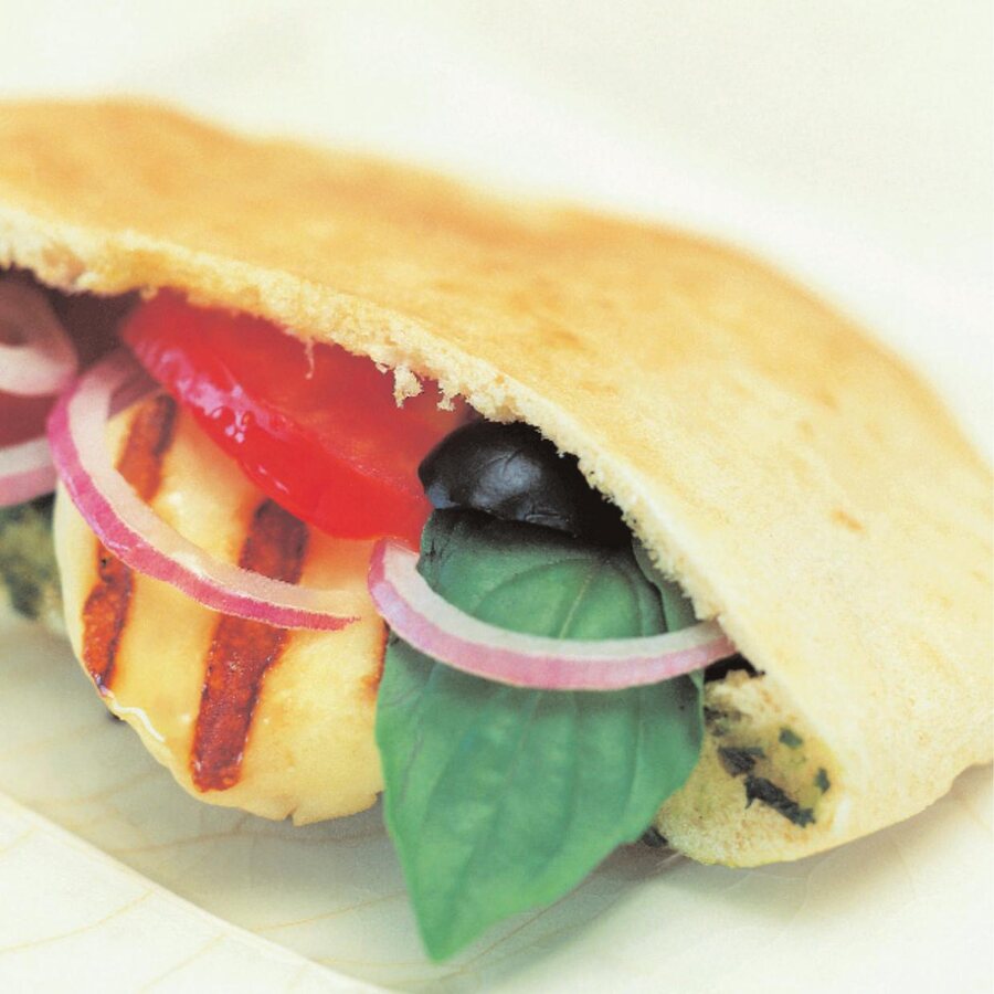 Slices of PittaS halloumi, the cheese used throughout the PittaS recipe collection