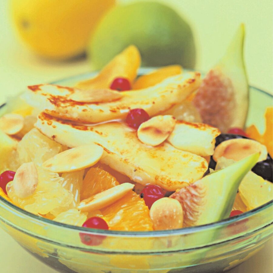 Slices of PittaS halloumi, the cheese used throughout the PittaS recipe collection
